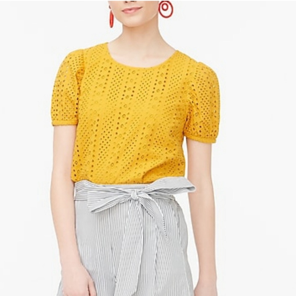 J. Crew Eyelet Puff Sleeve Top | M